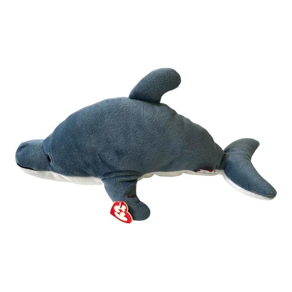 Vintage 1997 TY Beanie Dolphin Glide Baby Pillow Pals Collection 15” Plush Gray